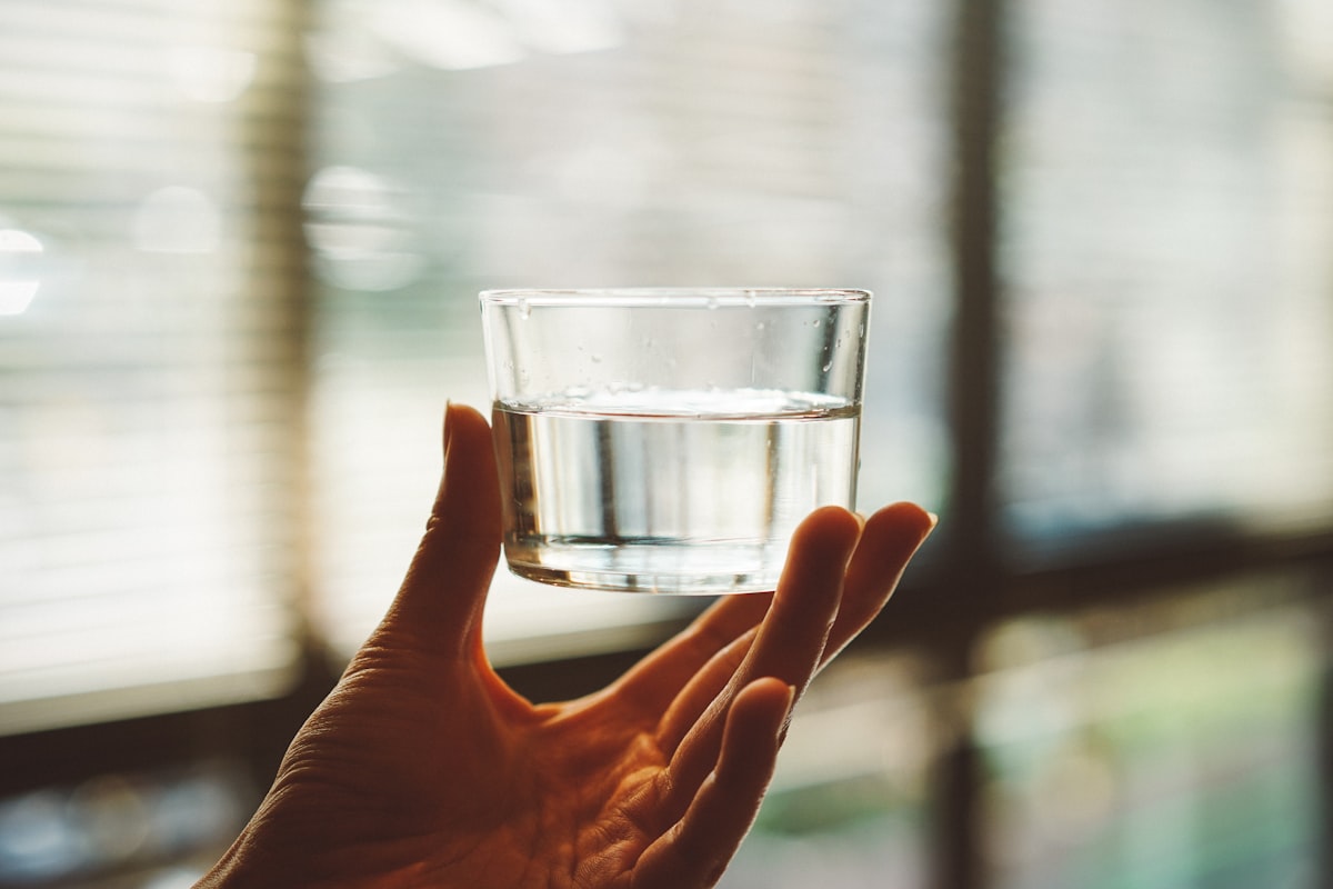 Bicchiere d'acqua fresca con limone e ghiaccio
